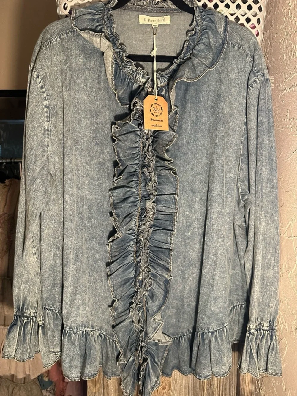 A Rare Bird Ruffled Light-weight Denim-Style Top - Picture 3 of 5